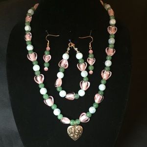 Pink Heart and Pendant Handmade Jewelry Set